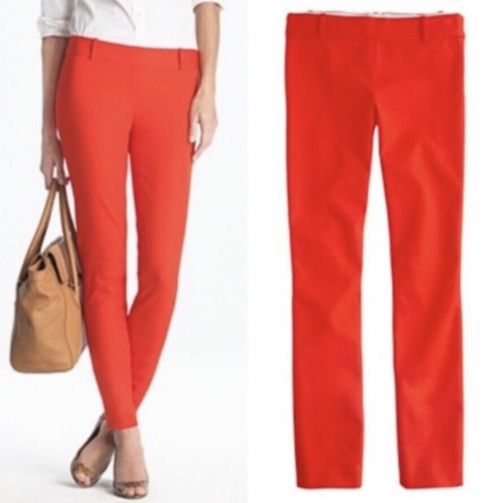 J. Crew Minnie Ankle Pants Stretch Twill In Vibrant Flame Red Size 2 Chino